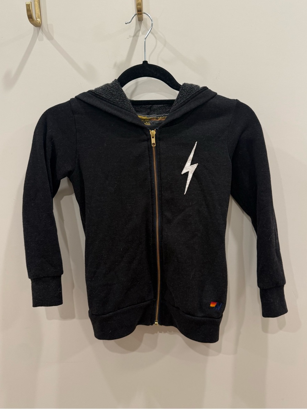 Aviator Nation Black Kids Zip Hoodie with White Lightning Bolt